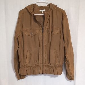 Maurices Khaki Tan Ruffle Bottom Hooded Jacket Size Large